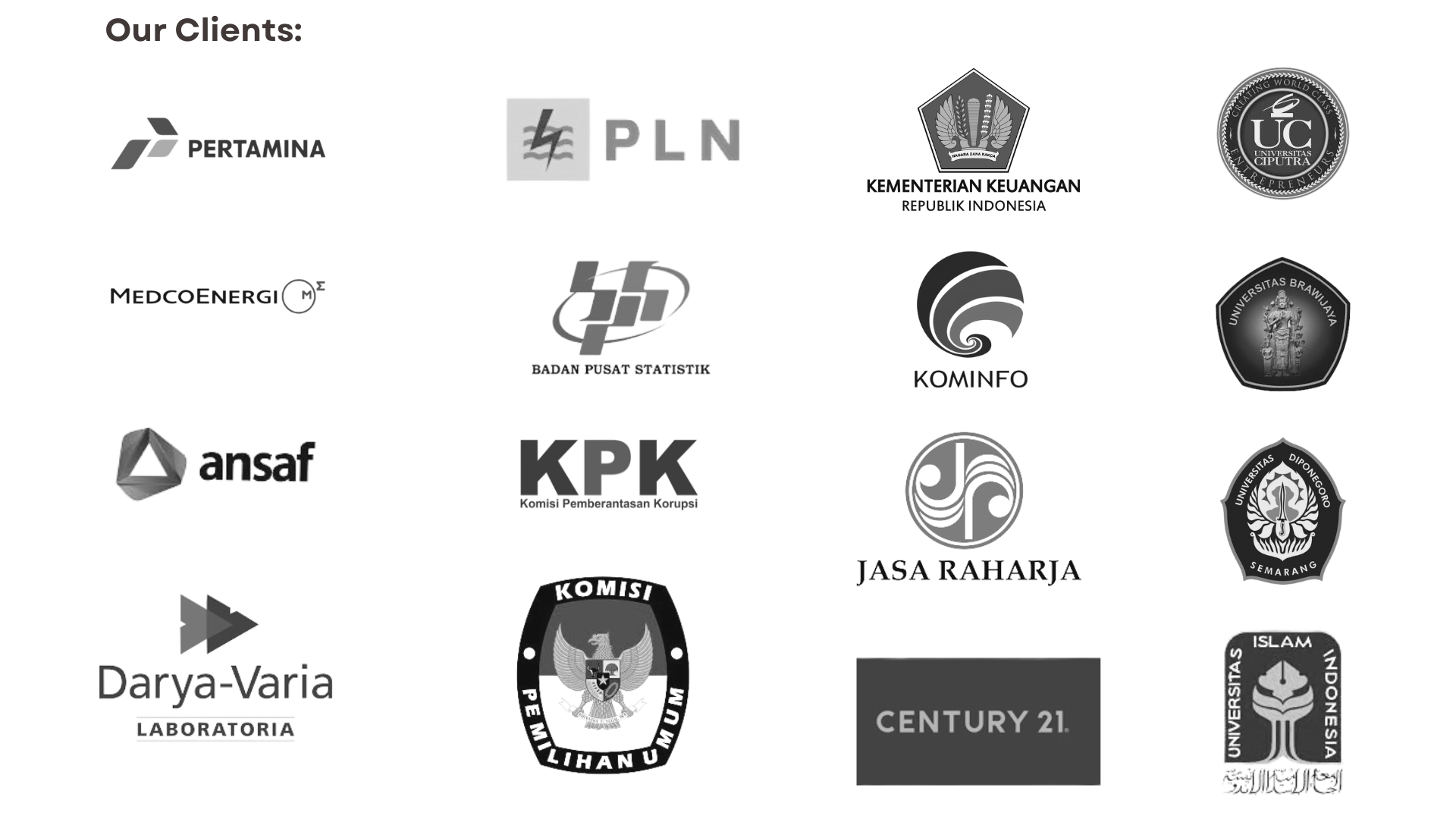 Logo klien EDUTRANS.ID: Pertamina, PLN, Medco Energi, KPK, dan lainnya